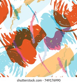 Brush strokes seamless pattern in pastel colors. Vector stylized hand drawn illustration with abstract shapes on white background.