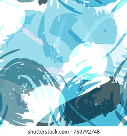 Brush strokes seamless pattern in pastel colors. Vector stylized hand drawn illustration with circles and abstract shapes.