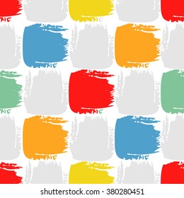Brush strokes seamless pattern. Red, yellow, blue colors.