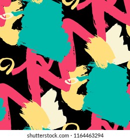 Brush Strokes. Seamless Pattern for Textile, Print, Tablecloth. Bright Seamless Ornament in Trendy Colors. Vector Abstract Background. Rapport