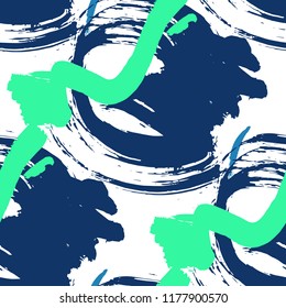 Brush Strokes. Seamless Pattern for Textile, Print, Chintz. Bright Seamless Ornament in Retro Colors. Vector Abstract Background. Rapport