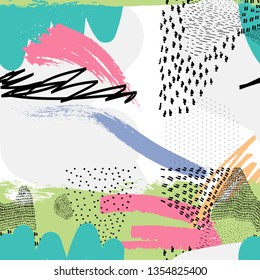 Brush strokes seamless pattern in trendy colors. Artistic, modern, creative, fashion design. For print, digital paper, textile, fabric, hand drawn dry ink grunge textured beautiful brushstrokes