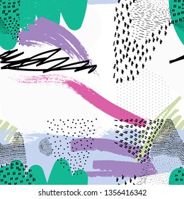 Brush strokes seamless pattern in trendy colors. Artistic, modern, creative, fashion design. For print, digital paper, textile, fabric, hand drawn dry ink grunge textured beautiful brushstrokes