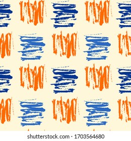 Brush strokes seamless pattern in trendy colours.  Artistic, modern, creative, fashion design. For print, digital paper, textile, fabric, hand drawn dry ink grunge textures.