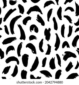 Brush strokes seamless repeat pattern. Random placed, vector ink lines all over surface print on white background.