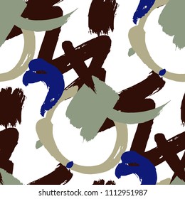 Brush Strokes. Seamless Texture for Cloth, Linen, Chintz. Colorful Seamless Ornament in Vintage Colors. Vector Abstract Background. Rapport
