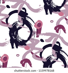 Brush Strokes. Seamless Texture for Cloth, Linen, Chintz. Colorful Seamless Ornament in Modern Colors. Vector Abstract Background. Rapport