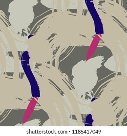 Brush Strokes. Seamless Texture for Cloth, Textile, Wallpaper. Colorful Seamless Ornament in Retro Colors. Vector Abstract Background. Rapport