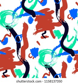Brush Strokes. Seamless Texture for Curtain, Print, Tablecloth. Bright Seamless Ornament in Modern Colors. Vector Abstract Background. Rapport