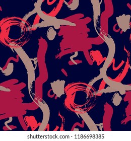 Brush Strokes. Seamless Texture for Curtain, Print, Tablecloth. Bright Seamless Ornament in Vintage Colors. Vector Abstract Background. Rapport