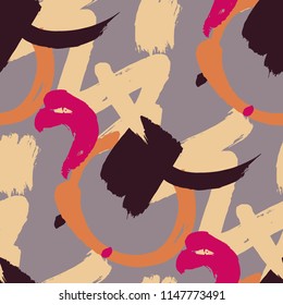Brush Strokes. Seamless Texture for Print, Textile, Wallpaper. Bright Seamless Ornament in Retro Colors. Vector Abstract Background. Rapport