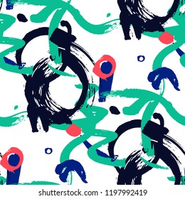 Brush Strokes. Seamless Texture for Print, Textile, Wallpaper. Colorful Seamless Ornament in Retro Colors. Vector Abstract Background. Rapport
