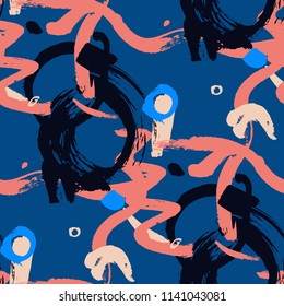 Brush Strokes. Seamless Texture for Textile, Linen, Chintz. Bright Seamless Ornament in Modern Colors. Vector Abstract Background. Rapport