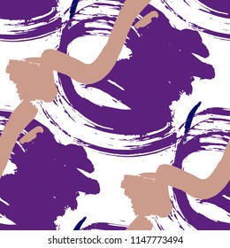 Brush Strokes. Seamless Texture for Textile, Linen, Chintz. Colorful Seamless Ornament in Retro Colors. Vector Abstract Background. Rapport
