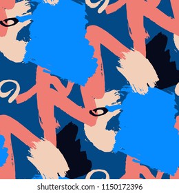 Brush Strokes. Seamless Texture for Textile, Print, Tablecloth. Bright Seamless Ornament in Trendy Colors. Vector Abstract Background. Rapport
