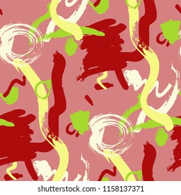 Brush Strokes. Seamless Texture for Textile, Print, Chintz. Bright Seamless Ornament in Vintage Colors. Vector Abstract Background. Rapport