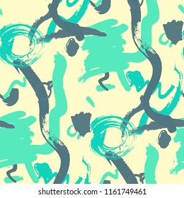 Brush Strokes. Seamless Texture for Textile, Linen, Chintz. Bright Seamless Ornament in Trendy Colors. Vector Abstract Background. Rapport