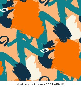 Brush Strokes. Seamless Texture for Textile, Print, Tablecloth. Bright Seamless Ornament in Trendy Colors. Vector Abstract Background. Rapport