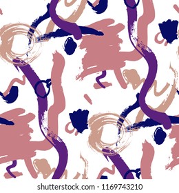 Brush Strokes. Seamless Texture for Textile, Linen, Chintz. Bright Seamless Ornament in Retro Colors. Vector Abstract Background. Rapport