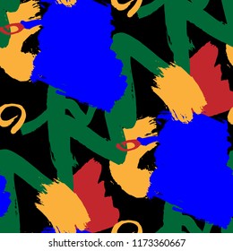 Brush Strokes. Seamless Texture for Textile, Print, Tablecloth. Bright Seamless Ornament in Modern Colors. Vector Abstract Background. Rapport
