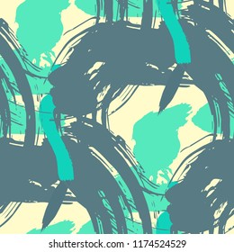 Brush Strokes. Seamless Texture for Textile, Print, Tablecloth. Colorful Seamless Ornament in Retro Colors. Vector Abstract Background. Rapport