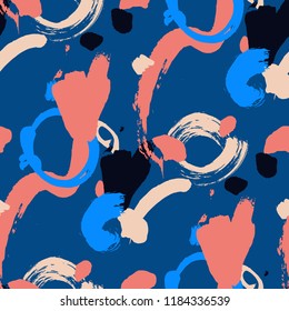 Brush Strokes. Seamless Texture for Textile, Print, Chintz. Bright Seamless Ornament in Trendy Colors. Vector Abstract Background. Rapport