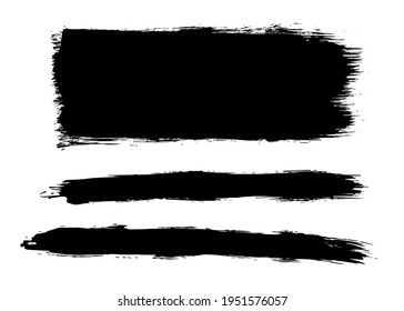 Brush strokes set. 2 vector paintbrushes and rectangular painted background. Paint texture lines and text box. Grunge design elements. Black on white