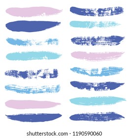 brush strokes set backgrounds. blue lines grunge collection. Set of black grungy hand painted brush strokes isolated on white. Abstract ink texture, design elements.