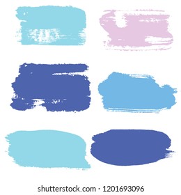 brush strokes set backgrounds. blue lines grunge collection. Set of black grungy hand painted brush strokes isolated on white. Abstract ink texture, design elements.