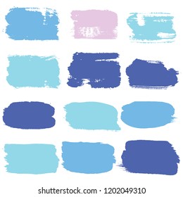 brush strokes set backgrounds. blue lines grunge collection. Set of black grungy hand painted brush strokes isolated on white. Abstract ink texture, design elements.