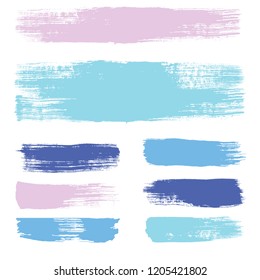 brush strokes set backgrounds. blue lines grunge collection. Set of black grungy hand painted brush strokes isolated on white. Abstract ink texture, design elements.