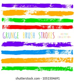 brush strokes set backgrounds. Paint line grunge collection. Set of bright grungy hand painted brush strokes isolated on white. Abstract ink texture, design elements borders or frames.