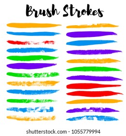 brush strokes set backgrounds. Paint line grunge collection. Set of bright grungy hand painted brush strokes isolated on white. Abstract ink texture, design elements borders or frames.