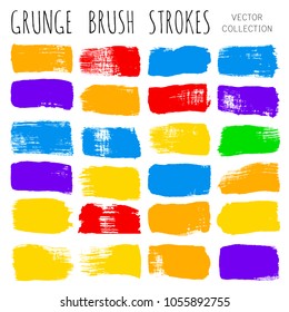 brush strokes set backgrounds. Paint line grunge collection. Set of bright grungy hand painted brush strokes isolated on white. Abstract ink texture, design elements borders or frames.