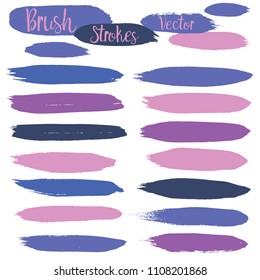 brush strokes set backgrounds. Paint line grunge collection. Set of bright grungy hand painted brush strokes isolated on white. Abstract ink texture, design elements borders or frames.