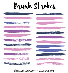 brush strokes set backgrounds. Paint line grunge collection. Set of bright grungy hand painted brush strokes isolated on white. Abstract ink texture, design elements borders or frames.