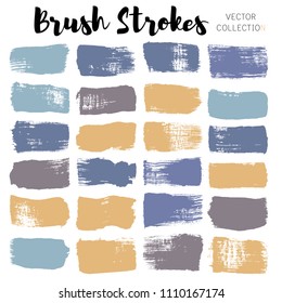 brush strokes set backgrounds. Paint line grunge collection. Set of bright grungy hand painted brush strokes isolated on white. Abstract ink texture, design elements borders or frames.