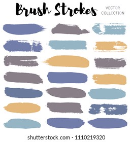 brush strokes set backgrounds. Paint line grunge collection. Set of bright grungy hand painted brush strokes isolated on white. Abstract ink texture, design elements borders or frames.