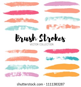 brush strokes set backgrounds. Paint line grunge collection. Set of bright grungy hand painted brush strokes isolated on white. Abstract ink texture, design elements borders or frames