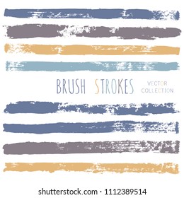 brush strokes set backgrounds. Paint line grunge collection. Set of bright grungy hand painted brush strokes isolated on white. Abstract ink texture, design elements borders or frames.