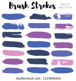 brush strokes set backgrounds. Paint line grunge collection. Set of bright grungy hand painted brush strokes isolated on white. Abstract ink texture, design elements borders or frames.