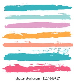 brush strokes set backgrounds. Paint line grunge collection. Set of bright grungy hand painted brush strokes isolated on white. Abstract ink texture, design elements borders or frames.