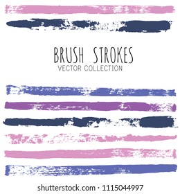 brush strokes set backgrounds. Paint line grunge collection. Set of bright grungy hand painted brush strokes isolated on white. Abstract ink texture, design elements borders or frames.