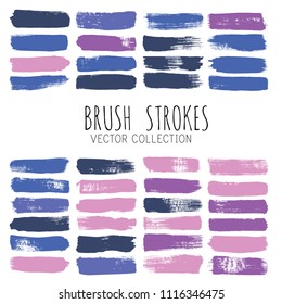 brush strokes set backgrounds. Paint line grunge collection. Set of bright grungy hand painted brush strokes isolated on white. Abstract ink texture, design elements borders or frames.