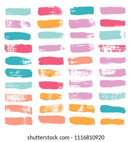 brush strokes set backgrounds. Paint line grunge collection. Set of bright grungy hand painted brush strokes isolated on white. Abstract ink texture, design elements borders or frames.