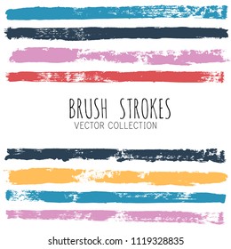 brush strokes set backgrounds. Paint line grunge collection. Set of bright grungy hand painted brush strokes isolated on white. Abstract ink texture, design elements borders or frames.