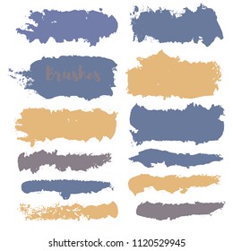 brush strokes set backgrounds. Paint line grunge collection. Set of bright grungy hand painted brush strokes isolated on white. Abstract ink texture, design elements borders or frames.
