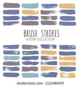 brush strokes set backgrounds. Paint line grunge collection. Set of bright grungy hand painted brush strokes isolated on white. Abstract ink texture, design elements borders or frames.