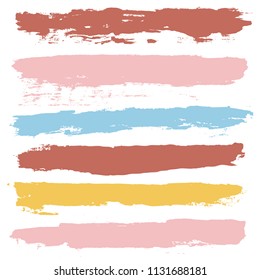 brush strokes set backgrounds. Paint line grunge collection. Set of grungy hand painted brush strokes isolated on white. Abstract ink texture, design elements for borders or frames.