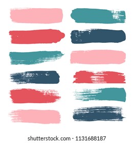 brush strokes set backgrounds. Paint line grunge collection. Set of grungy hand painted brush strokes isolated on white. Abstract ink texture, design elements for borders or frames.